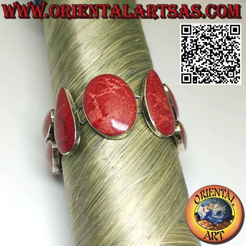 Bracelet in 925 ‰ silver with 10 multiform red madrepores (coral).