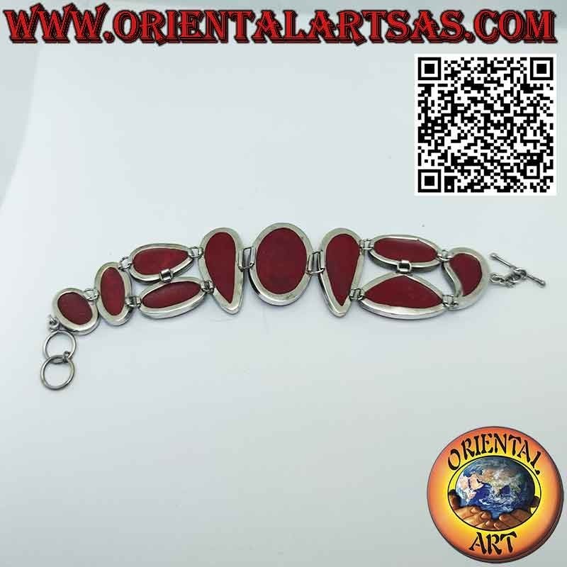 Bracelet in 925 ‰ silver with 10 multiform red madrepores (coral).