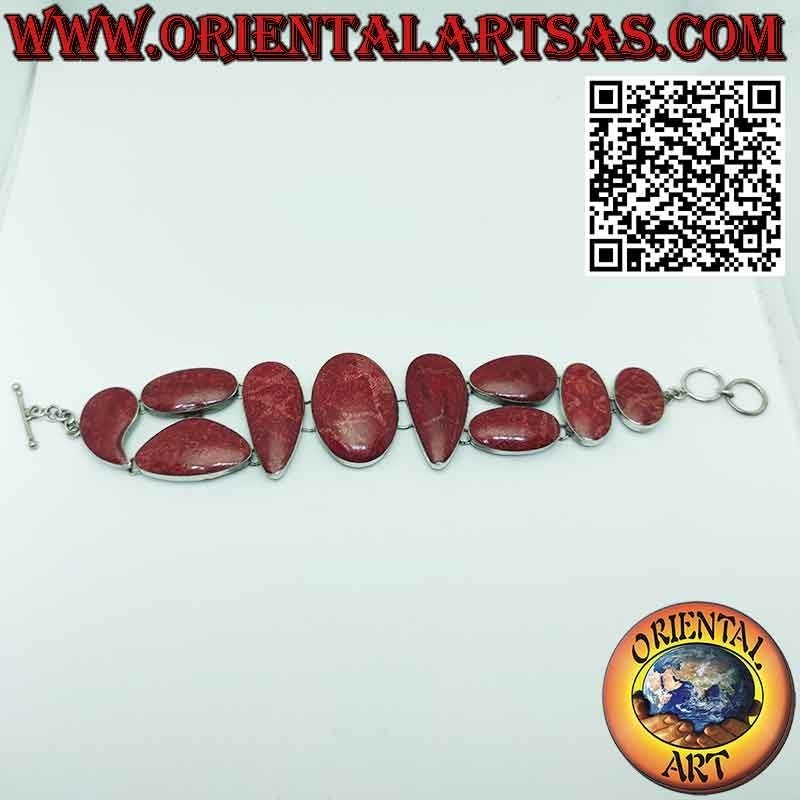 Armband aus 925 ‰ Silber mit 10 vielgestaltigen roten Madreporen (Koralle).