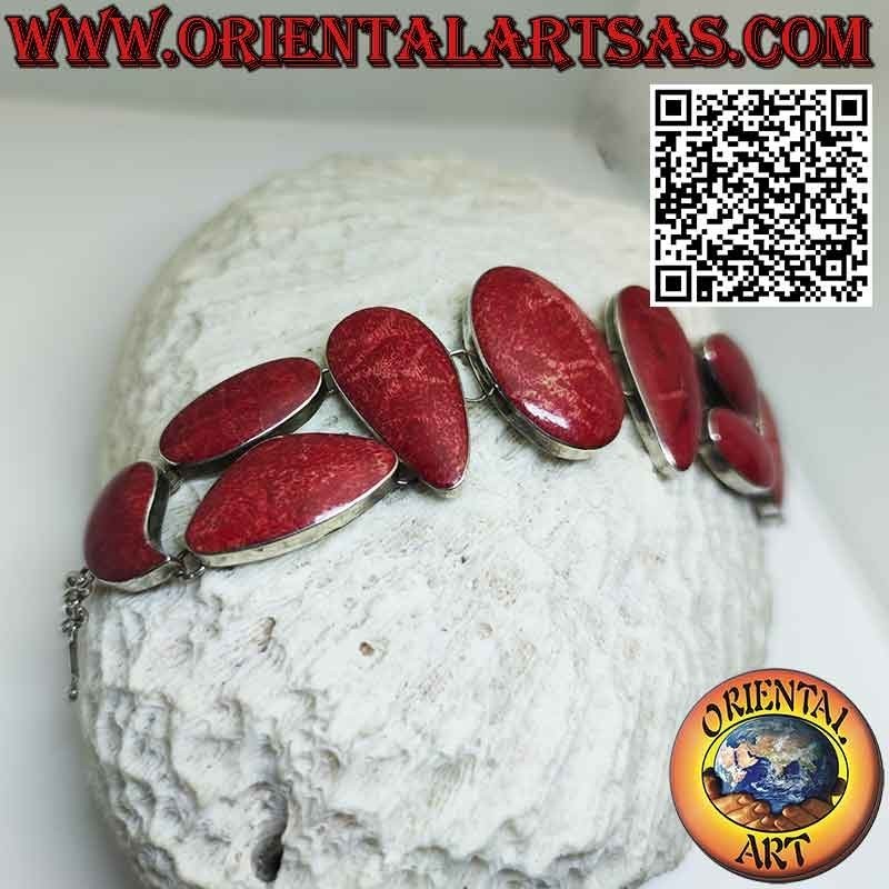 Bracelet in 925 ‰ silver with 10 multiform red madrepores (coral).