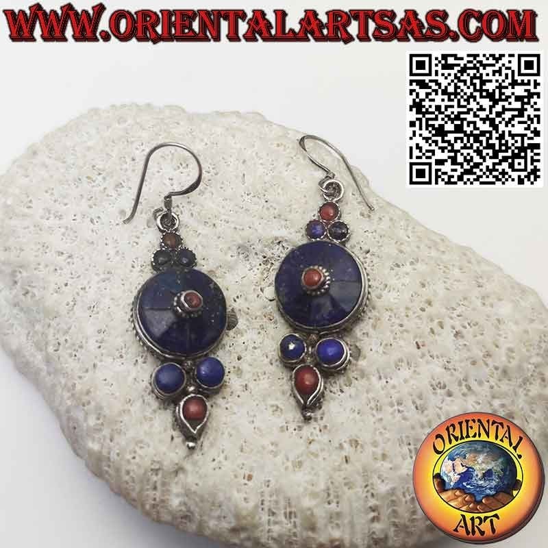 Earrings in 925 silver with Lapis Lazuli and ancient Nepalese corals