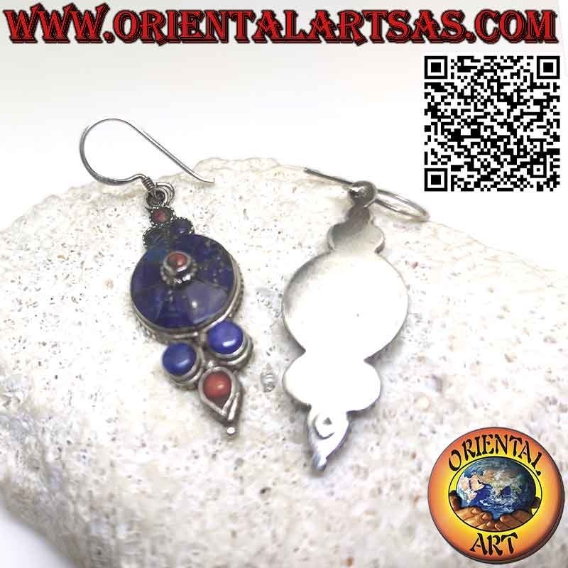 Earrings in 925 silver with Lapis Lazuli and ancient Nepalese corals