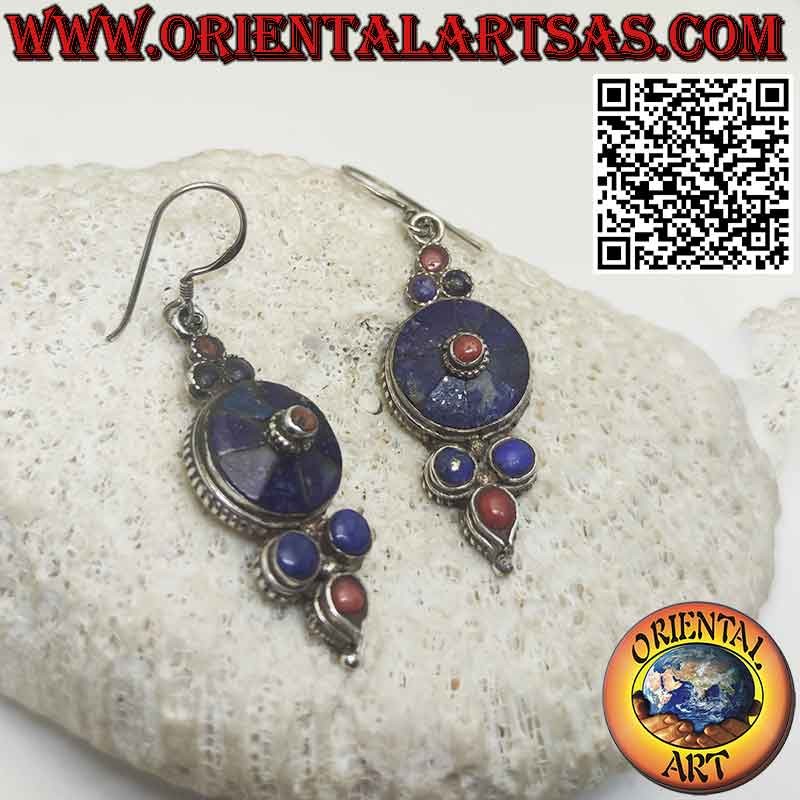 Earrings in 925 silver with Lapis Lazuli and ancient Nepalese corals