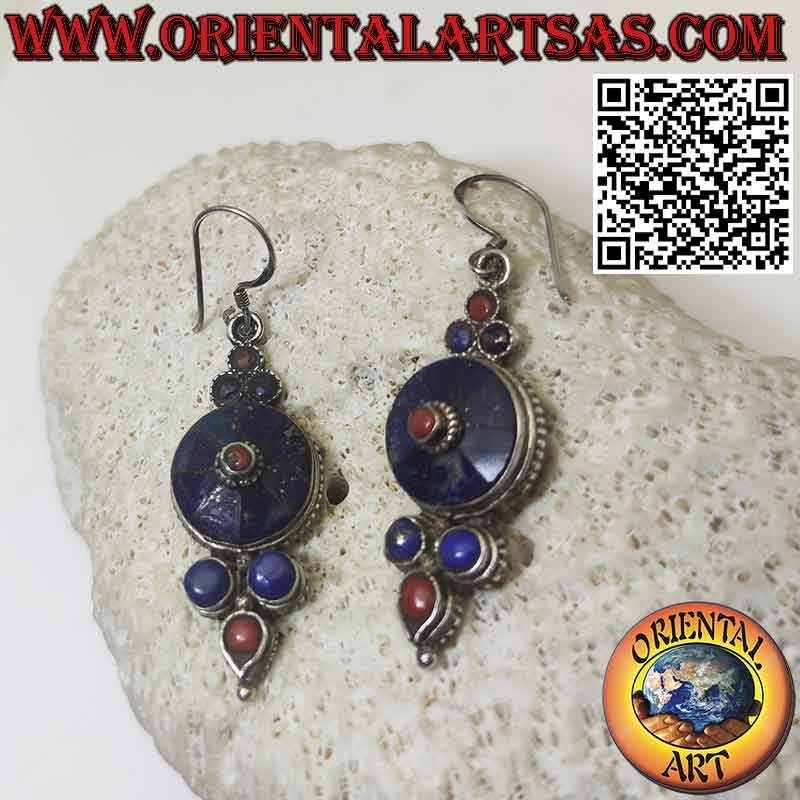 Boucles d'oreilles en argent 925 avec lapis lazuli et coraux népalais anciens