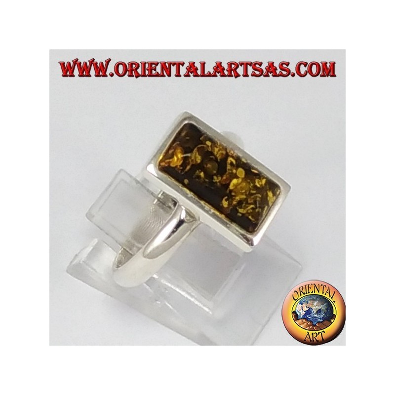 simples bague en argent avec Ambra vert rectangulaire