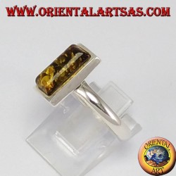 simples bague en argent avec Ambra vert rectangulaire