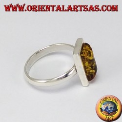 simples bague en argent avec Ambra vert rectangulaire
