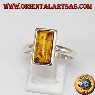 Anillos de plata con el ámbar simples rectangulares