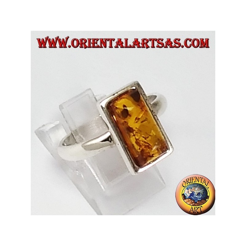 Simple silver rings with rectangular amber