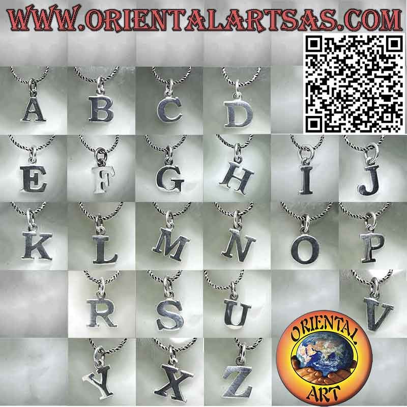 Pendentif en argent, lettre majuscule sculptée 9x1mm