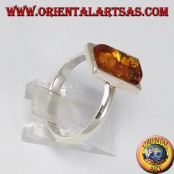 Bagues en argent simples avec ambre rectangulaire