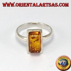 Simple silver rings with rectangular amber