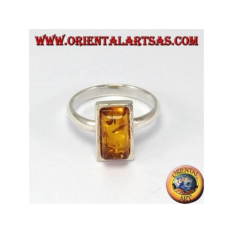 Simple silver rings with rectangular amber