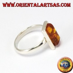 Anillos de plata con el ámbar simples rectangulares