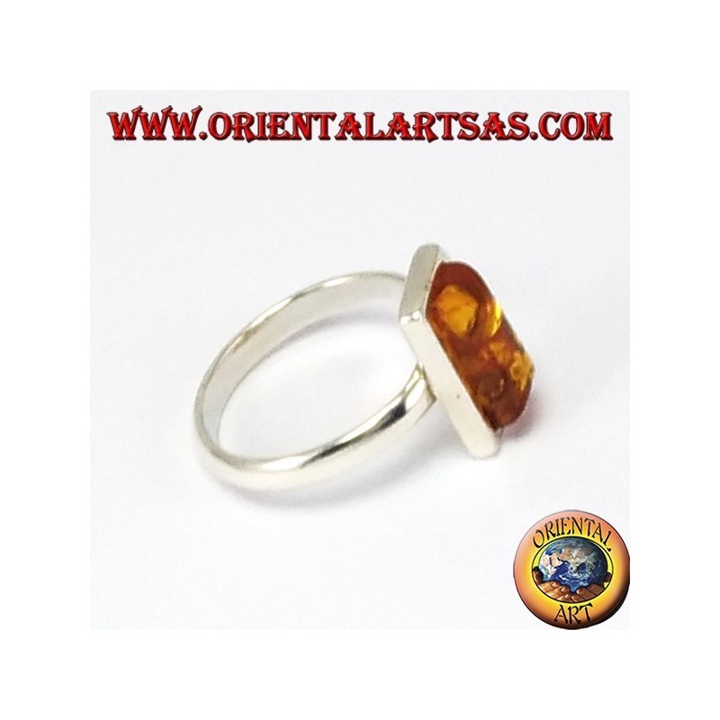 Simple silver rings with rectangular amber