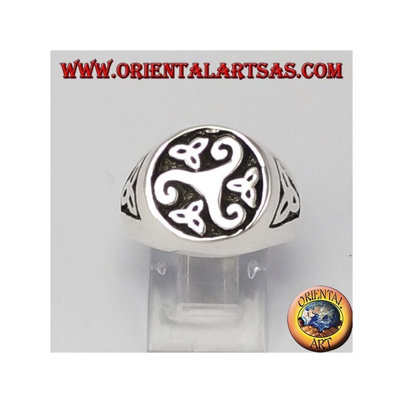 Triskell silver seal ring with tyrone knots