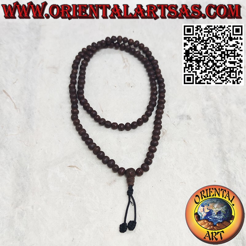 Chapelet Mala Mālā (Japamālā) de 108 perles semi bodhi foncées de 9 mm.