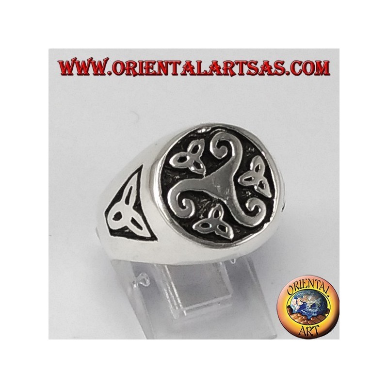 Triskell silver seal ring with tyrone knots