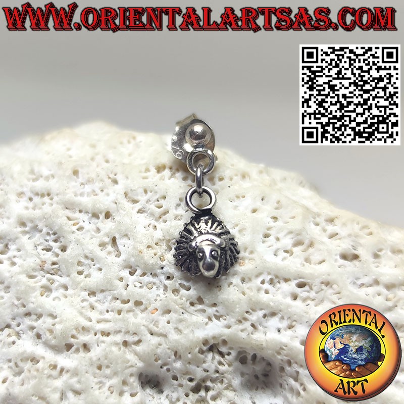 Pendiente mini lóbulo en plata 925 con punto y colgante indio