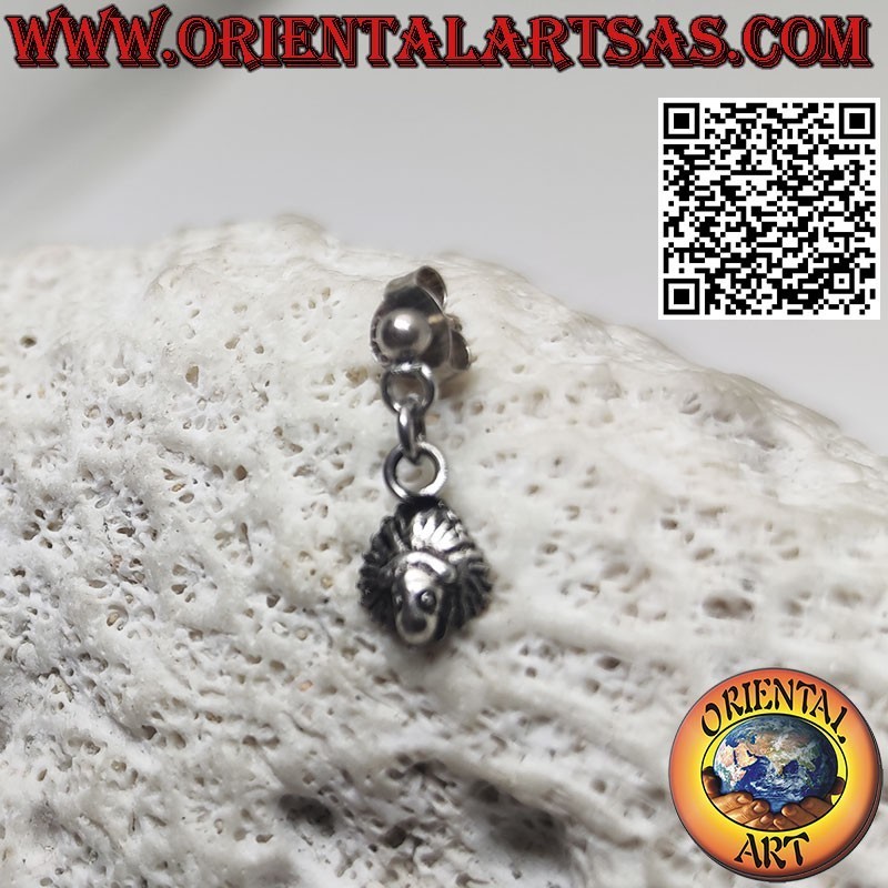 Pendiente mini lóbulo en plata 925 con punto y colgante indio