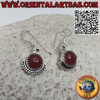 Boucles d'oreilles en argent 925 avec cornaline ronde et demi-cercle en dessous