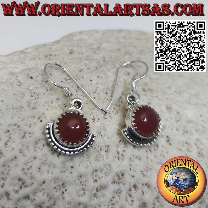 925 silver earrings with round carnelian and semicircle underneath