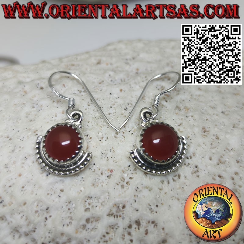 925 silver earrings with round carnelian and semicircle underneath