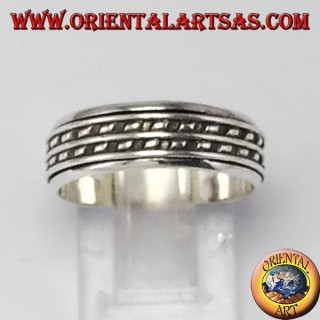 Anello fedina in argento girevole antistress a due righe di puntini