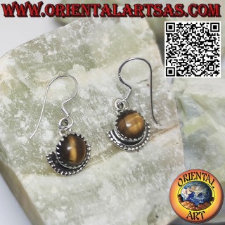 Orecchini in Silber mit Occhio di Tigre Tonda und Semicerchio Sottostante