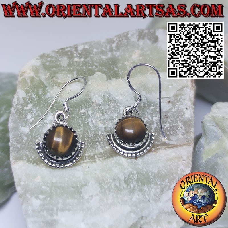 Orecchini in Silber mit Occhio di Tigre Tonda und Semicerchio Sottostante