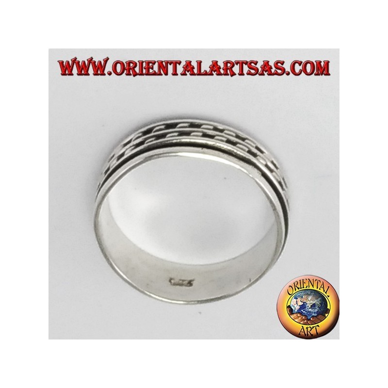 Anello fedina in argento girevole antistress a due righe di puntini