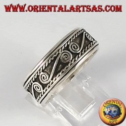 Anti-stress swivel silver ring with S-shaped spirals