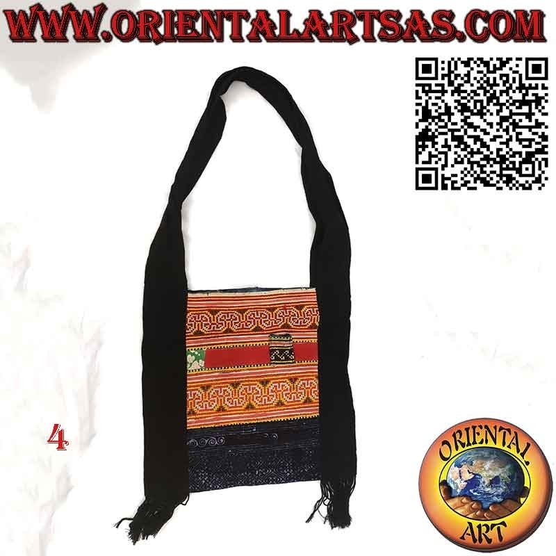 Borsa a tracollo con frange in cotone e tessuti tribali Birmani
