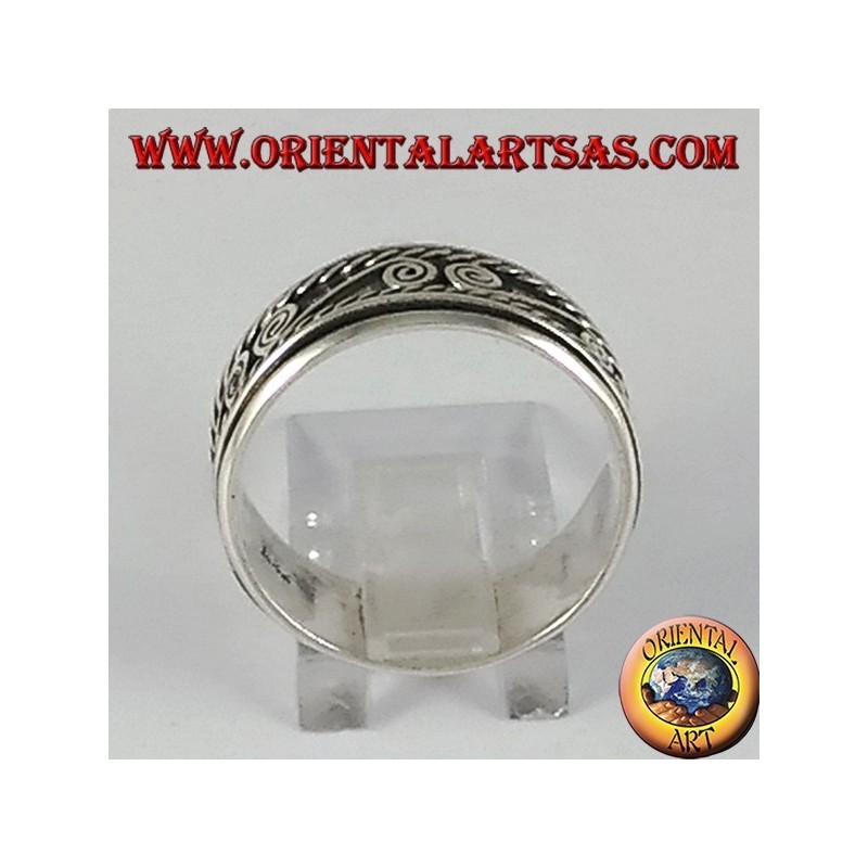 Anti-stress swivel silver ring with S-shaped spirals