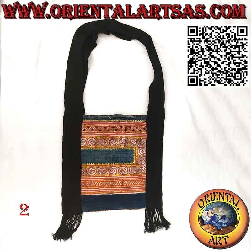 Bolso bandolera con flecos en algodón y tejidos tribales birmanos