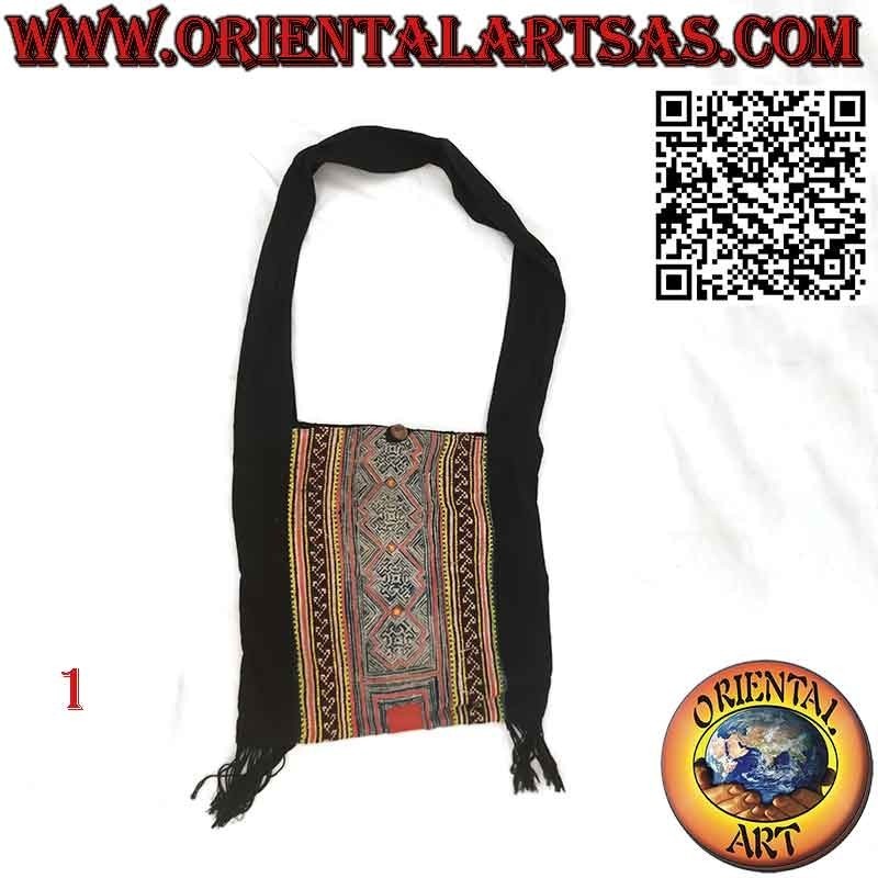 Shoulder bag with fringes in cotton and Burmese tribal fabrics