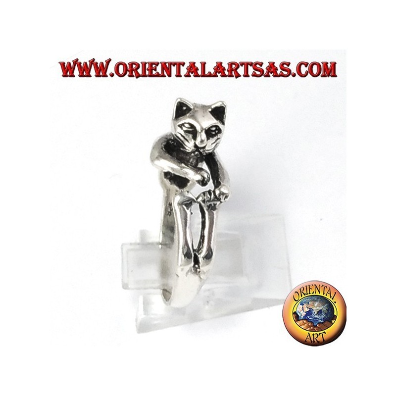 gato anillo de plata