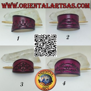 Hand-punched leather hair clip with pin in various shapes, Bordeaux