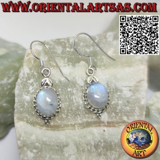 Silver earrings with oval rainbow moonstone set