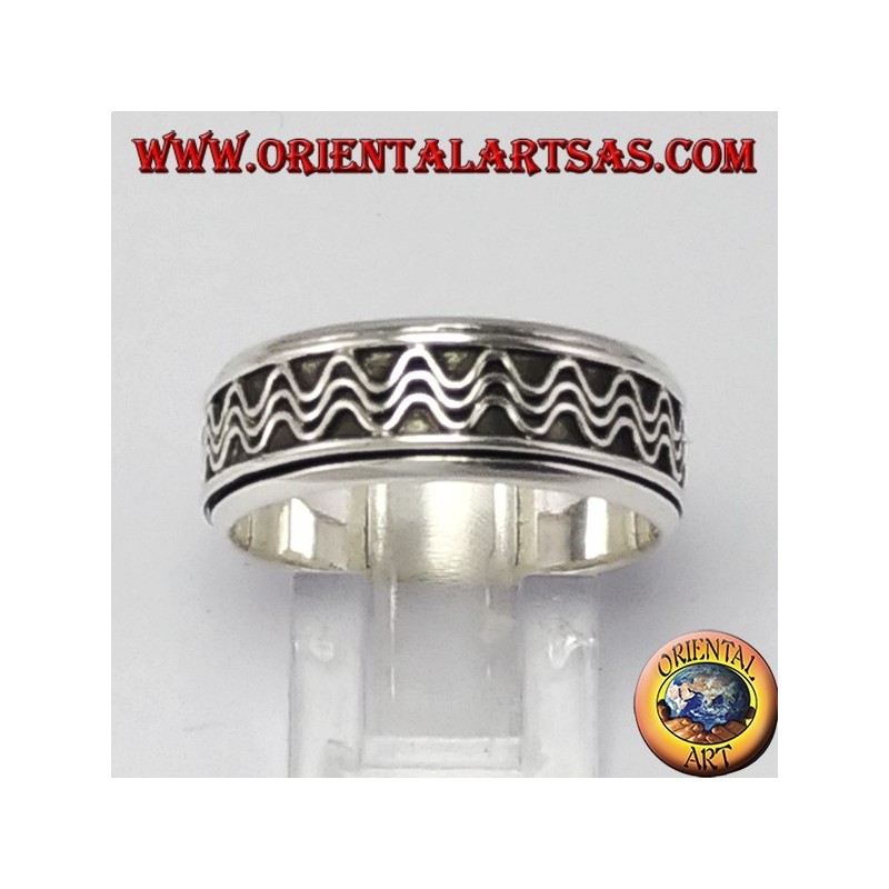 anillo giratorio de plata (estrés) decoración de la onda