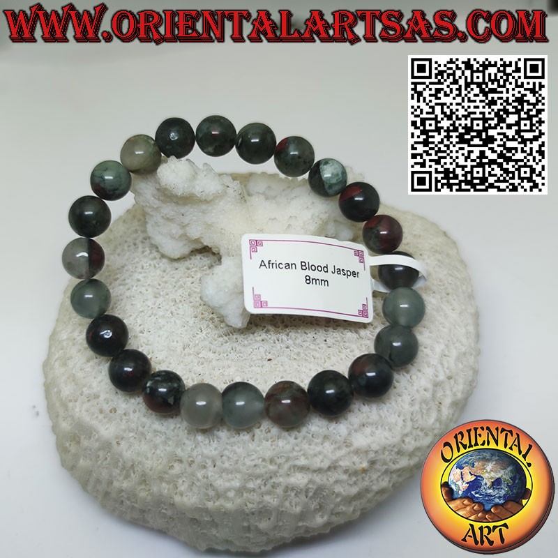 Bracelet pierre de sang héliotrope en sphères de 8mm. avec élastique