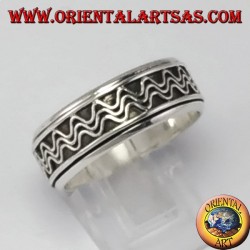 anillo giratorio de plata (estrés) decoración de la onda