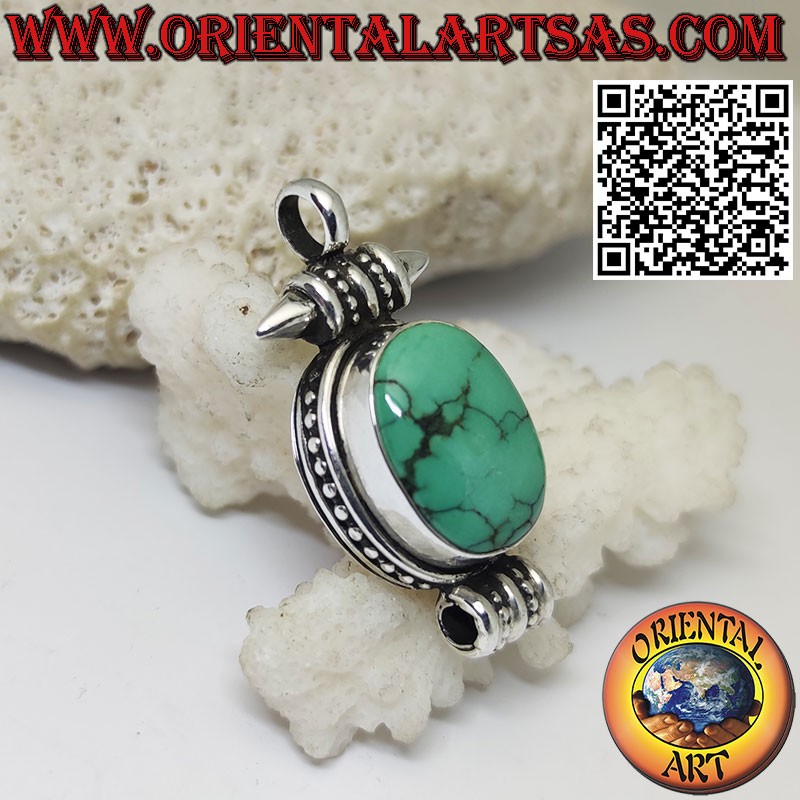 Colgante de plata contenedor "Gao Kalachakra" con turquesa tibetana antigua