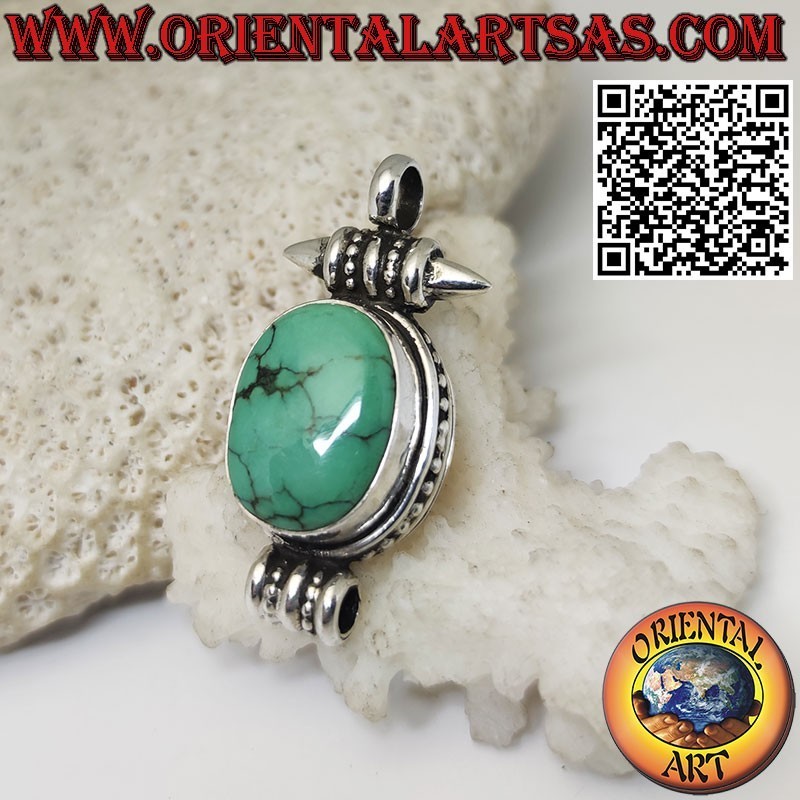 Colgante de plata contenedor "Gao Kalachakra" con turquesa tibetana antigua
