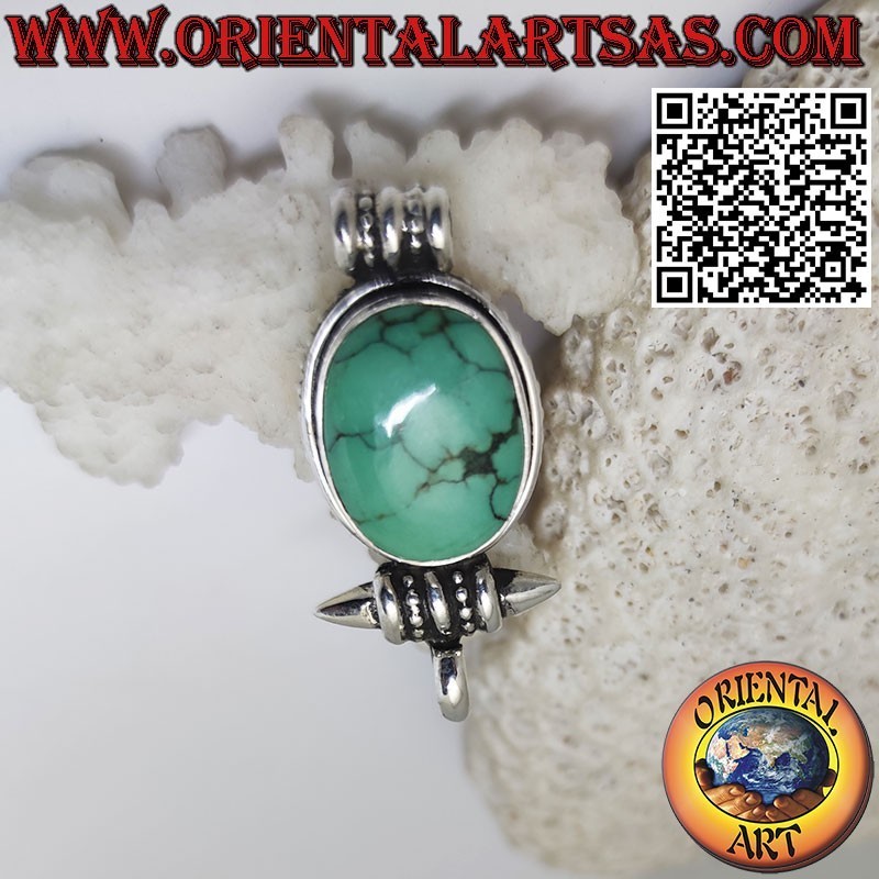 Silver pendant "Gao Kalachakra" container with ancient Tibetan turquoise