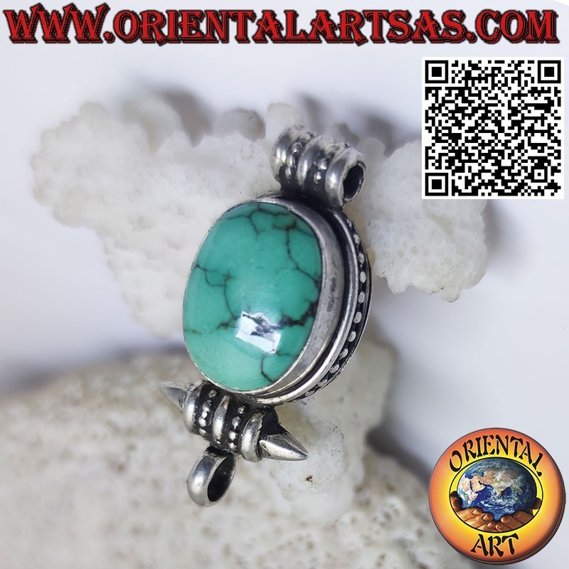 Ciondolo in argento "Gao Kalachakra" contenitore con turchese tibetano antico