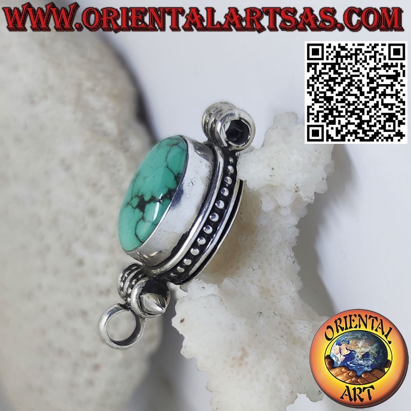 Pendentif en argent "Gao Kalachakra" contenant avec turquoise tibétaine ancienne