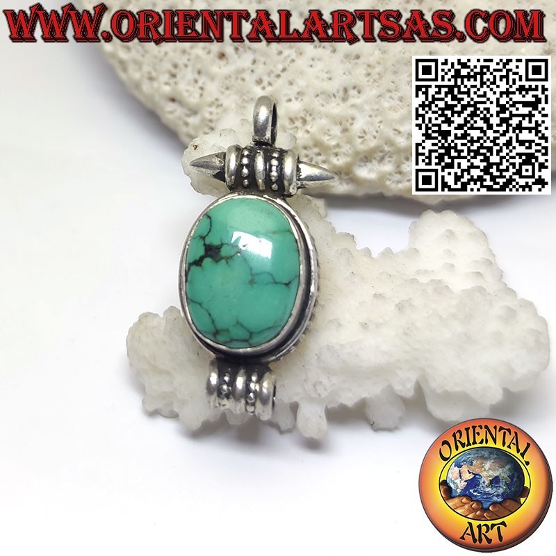 Silver pendant "Gao Kalachakra" container with ancient Tibetan turquoise