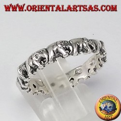 Silver ring, elephants in a row