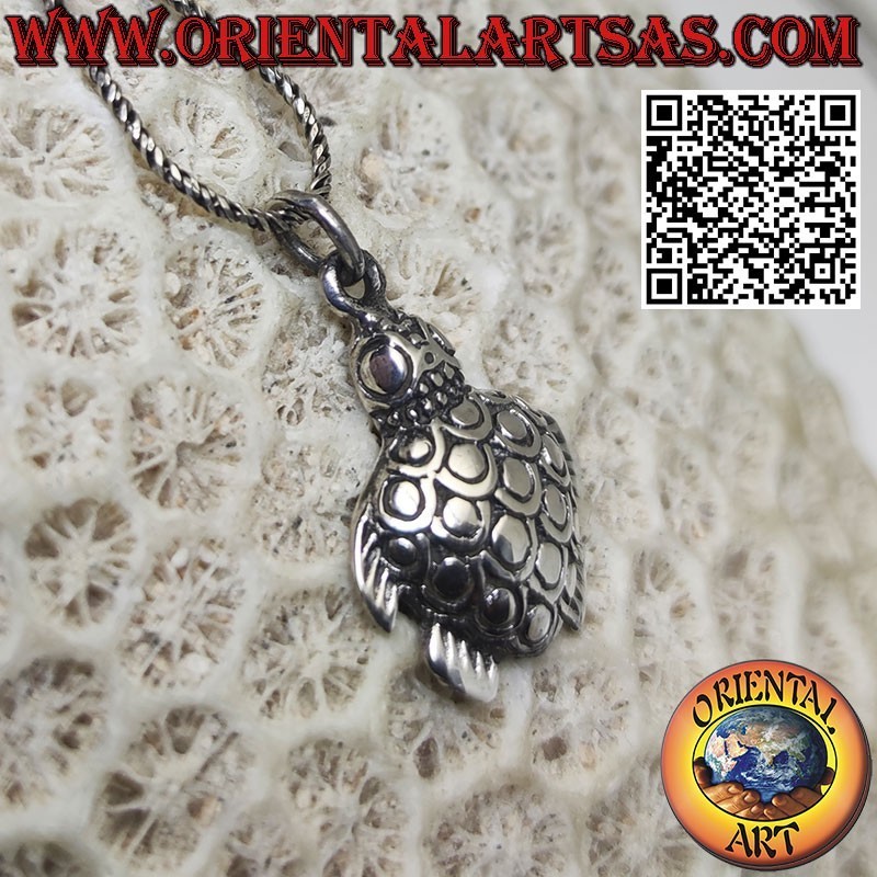 Caretta sea turtle silver pendant, symbol of resilience